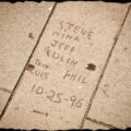 Names and date in cement sidewalk: Steve, Nina, Jeff, Colin, Tony, Luis, Phil 10-25-96